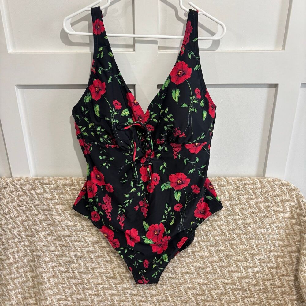 Adore Me Evangeline Lace Up Full Coverage One Piece Swimsuit Blooming Love 3X